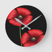 エレガントな花の赤いケシの花 ブラッククロック ラウンド壁時計 (正面)