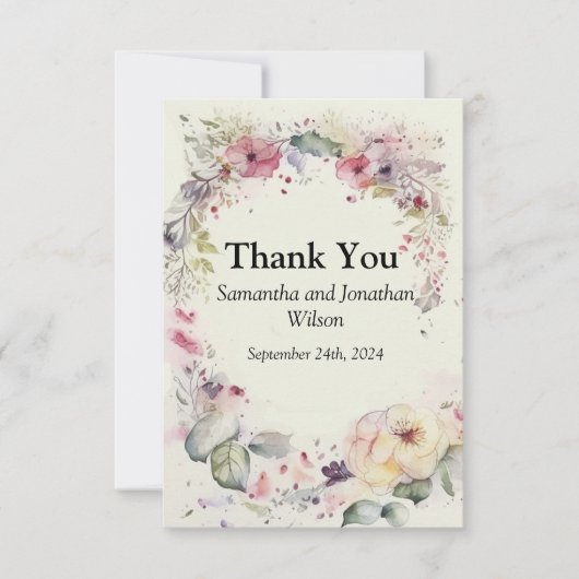 エレガントな花の輪の水彩　感謝の気持ちを伝えるカード サンキューカード (正面)