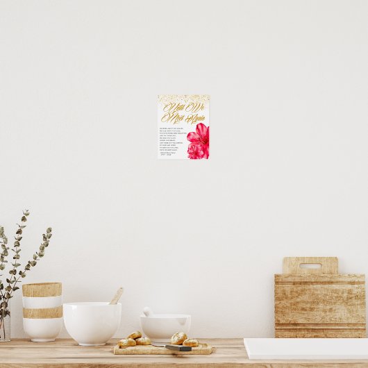 エレガントな花の追悼式詩看板 ポスター (キッチン)