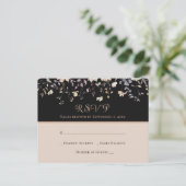 エレガントな花の野の花 黒いボホ婚の結婚式RSVP ポストカード (スタンド正面)