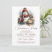 エレガントな花の雪だるまクリスマスパーティー 招待状 (スタンド正面)