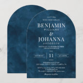 エレガントな花の青い水彩アーチウェディング 招待状 (正面/裏面)