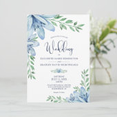 エレガントな花の青い花と緑の結婚式 招待状 (スタンド正面)