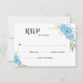 エレガントな花の青い花 ウェディングRSVPカード 出欠カード (正面)
