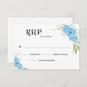エレガントな花の青い花 ウェディングRSVPカード 出欠カード (正面/裏面)