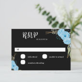 エレガントな花の青い花 ウェディングRSVPカード 出欠カード (スタンド正面)