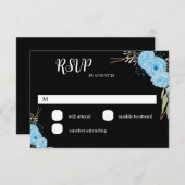 エレガントな花の青い花 ウェディングRSVPカード 出欠カード (正面/裏面)