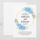 エレガントな花の青い花 白い結婚式 招待状 (正面/裏面)