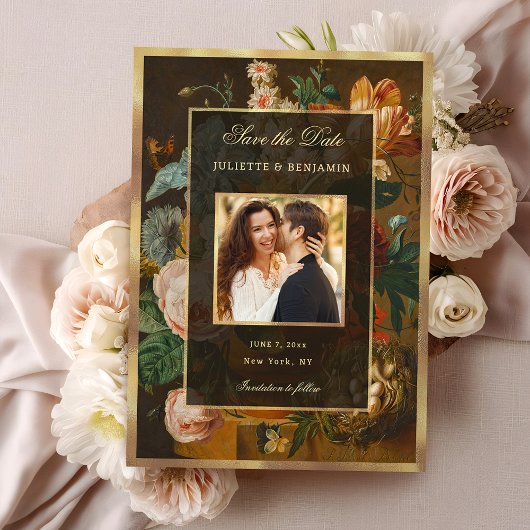 エレガントな花の静物画 結婚式の延期日通知 セーブザデート