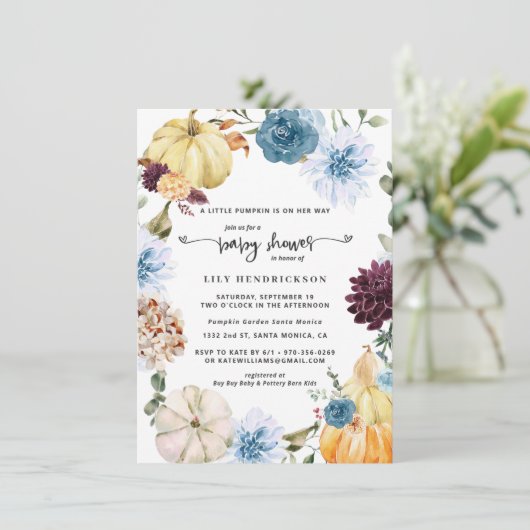 エレガントな花の飾りが施されたパンプキン | 秋のベイビーシャワー (スタンド正面)