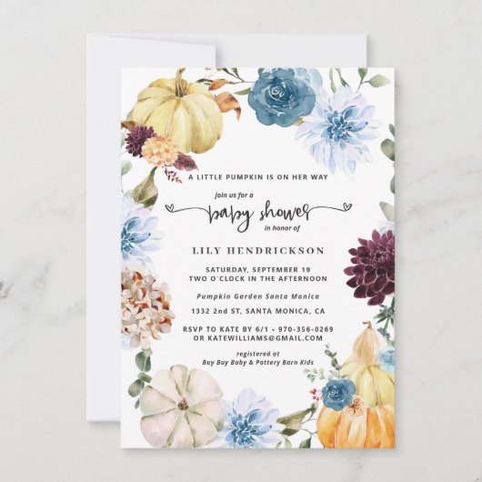 エレガントな花の飾りが施されたパンプキン | 秋のベイビーシャワー (正面)