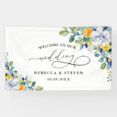 エレガントな花の黄色と白と青のウェディングウェルカム 横断幕 (横)