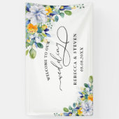 エレガントな花の黄色と白と青のウェディングウェルカム 横断幕 (縦)