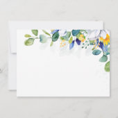 エレガントな花の黄色と白と青のウェディング サンキューカード (裏面)