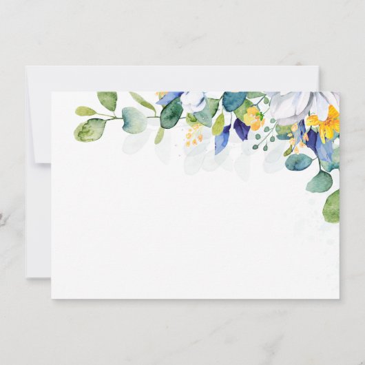 エレガントな花の黄色と白と青のウェディング サンキューカード (裏面)