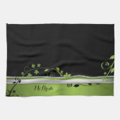 エレガントな花の黒い及び緑の台所タオル キッチンタオル (横)