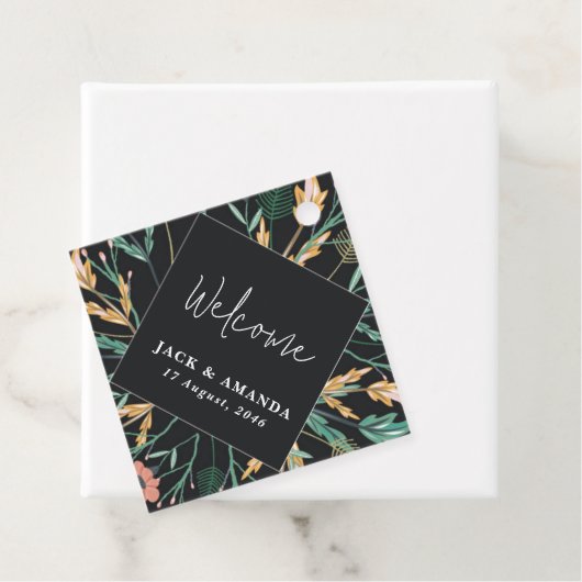 エレガントな花の黒い結婚式のタグ フェイバータグ (インサイチュ)