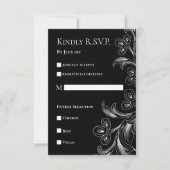 エレガントな花の黒と白の出欠返信カード 出欠カード (正面)
