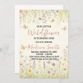 エレガントな花の1歳誕生日招待状 招待状 (正面/裏面)