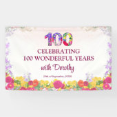 エレガントな花の100歳の誕生日パーティー / 100年 横断幕 (横)