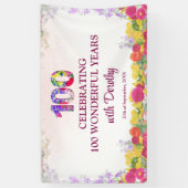 エレガントな花の100歳の誕生日パーティー / 100年 横断幕 (縦)