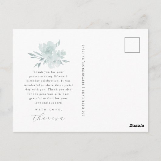 エレガントな花の2枚の写真のキンセアニエラへの感謝 ポストカード (裏面)