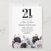 エレガントな花の21歳の誕生日パーティー 招待状 (正面)