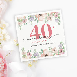 エレガントな花の40周年結婚記念日 スタンダードカクテルナプキン