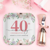 エレガントな花の40周年結婚記念日 ペーパープレート