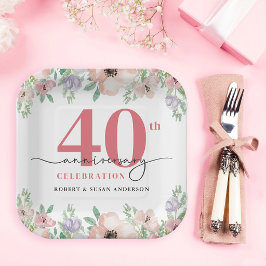 エレガントな花の40周年結婚記念日 ペーパープレート