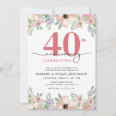 エレガントな花の40周年結婚記念日 招待状 (正面)