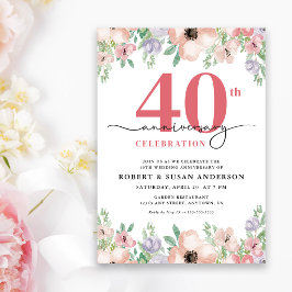 エレガントな花の40周年結婚記念日 招待状