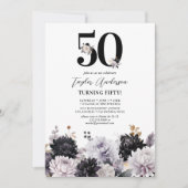 エレガントな花の50歳の誕生日パーティー 招待状 (正面)