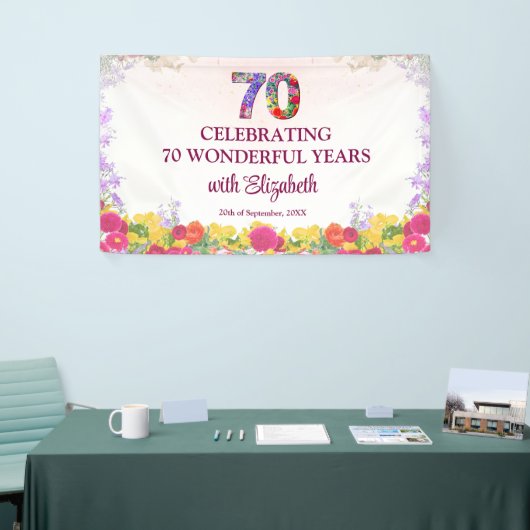 エレガントな花の70歳の誕生日パーティー / 70年 横断幕 (トレードショー)