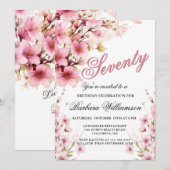 エレガントな花の70歳誕生日パーティー 招待状 (正面/裏面)