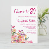 エレガントな花の80歳の誕生日パーティー 招待状 (スタンド正面)