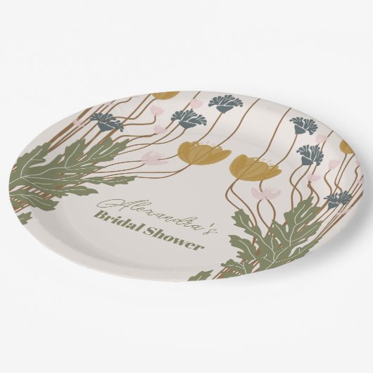 エレガントな花の アール・ヌーヴォー スタイルの ブライダルシャワー ペーパープレート (アングル)