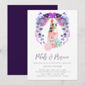 エレガントな花びらとプロセッコの花のブライダルシャワー 招待状 (正面/裏面)