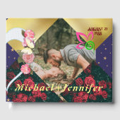 エレガントな花をあしらったミニマルなカスタムフォトウェディング ゲストブック (正面)