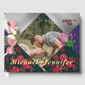 エレガントな花をモチーフにしたシンプルなオーダーメイド写真ウェディング ゲストブック (正面)