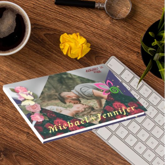 エレガントな花をモチーフにしたシンプルなオーダーメイド写真ウェディング ゲストブック