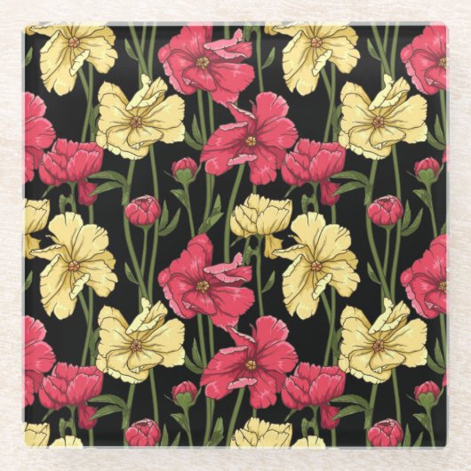 エレガントな花パターン2 ガラスコースター (正面)