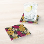 エレガントな花パターン ガラスコースター (アングル)