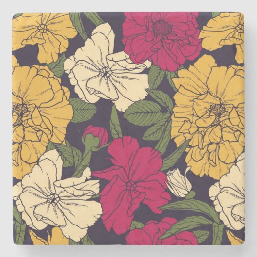 エレガントな花パターン ストーンコースター (正面)