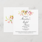 エレガントな花ピンクのブライズシャワー 招待状 (正面/裏面)