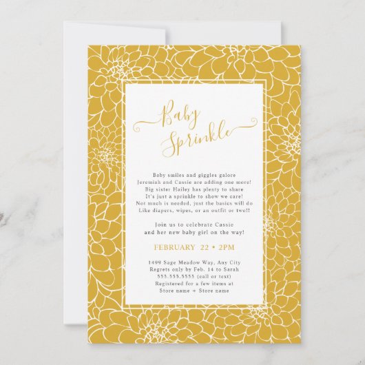 エレガントな花フレーム カラー変更 ベビースプリンクラー 招待状 (正面)