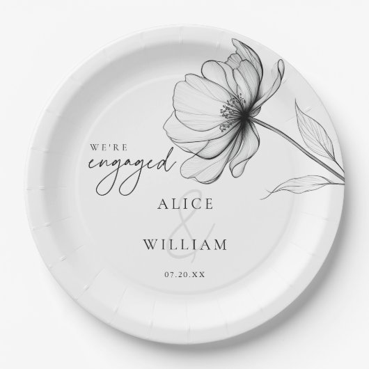 エレガントな花モチーフのエンゲージメントパーティー ペーパープレート (正面)