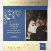 エレガントな花モチーフのゴールドとロイヤルブルーのウェディング 三つ折り招待状 (内部中)