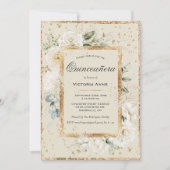 エレガントな花モチーフのゴールド 現代のキンセアニエラ 招待状 (正面)