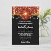 エレガントな花モチーフのブラックゴールドレッドウェディングパーティ 招待状 (スタンド正面)